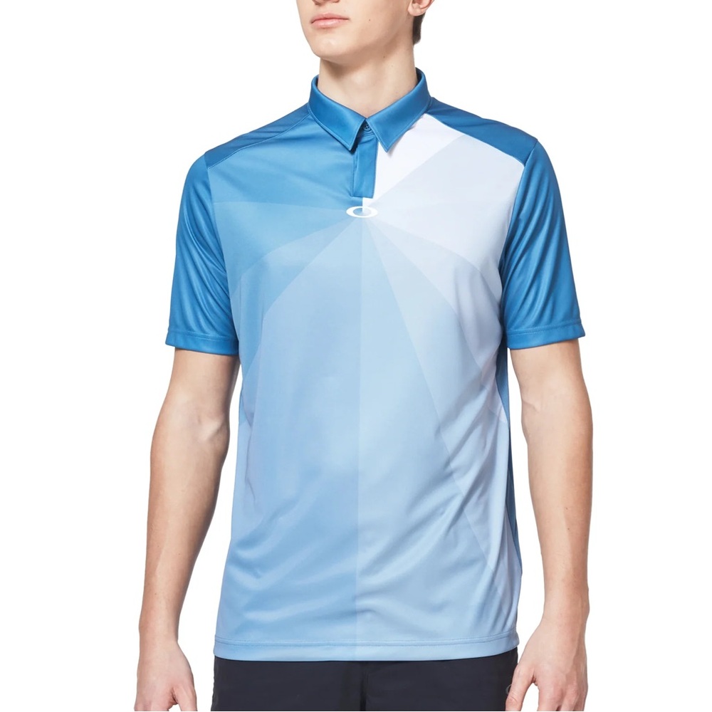 Oakley Men's Blue and White Golf Swing Regular Fit Polo Shirt, size XL